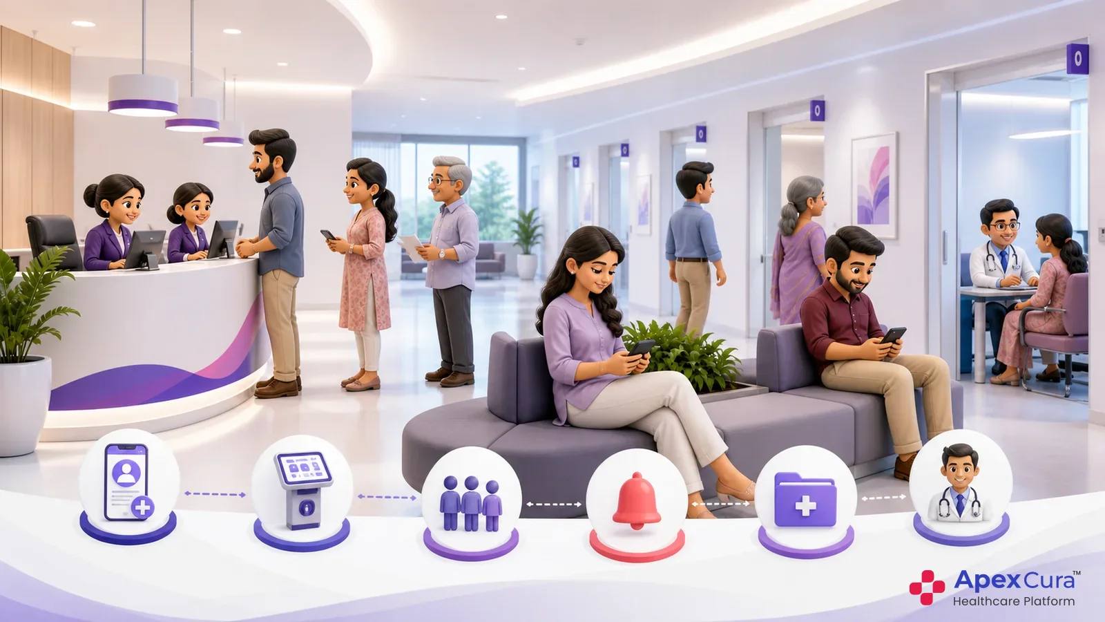 Hospital floor coordinator managing patient movement across connected OPD queues